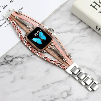 Jewelry Watch Band Metal Leather Bead Chain For Apple Watch