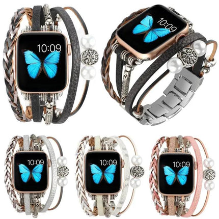 Jewelry Watch Band Metal Leather Bead Chain For Apple Watch