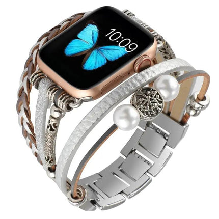 Jewelry Watch Band Metal Leather Bead Chain For Apple Watch