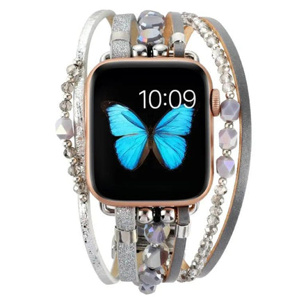 Apple Watch Jewelry Bead Chain Leather Metal Band Adjustable | Syndmart