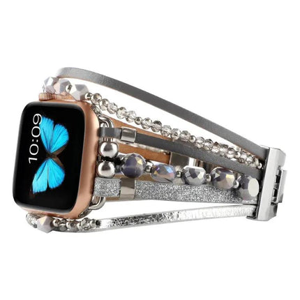 Apple Watch Jewelry Bead Chain Leather Metal Band Adjustable | Syndmart
