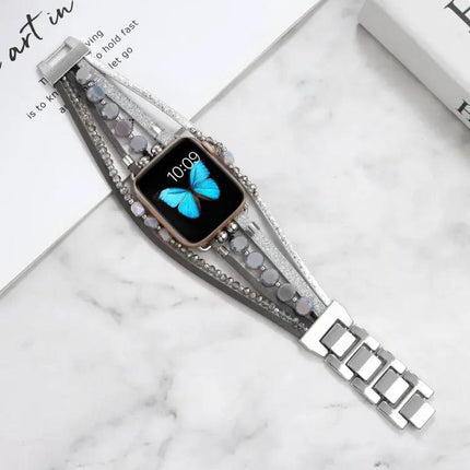 Apple Watch Jewelry Bead Chain Leather Metal Band Adjustable
