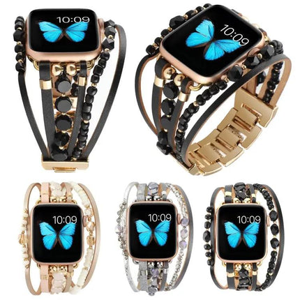 Apple Watch Jewelry Bead Chain Leather Metal Band Adjustable