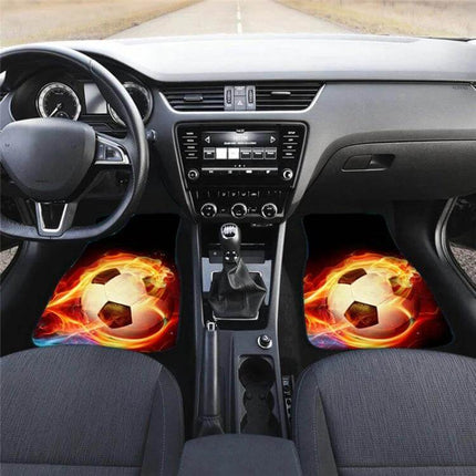 2-In-1 Universal Car Floor Mats Set - All-Season, 37.5x68 cm front car interior with fiery soccer ball graphic polyester fiber 2-in-1 universal mats