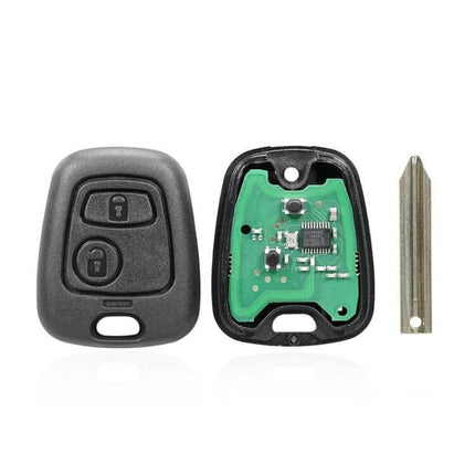 Remote Control Key with Two Buttons for Peugeot 206 Cars showing front, internal circuit board and key blade