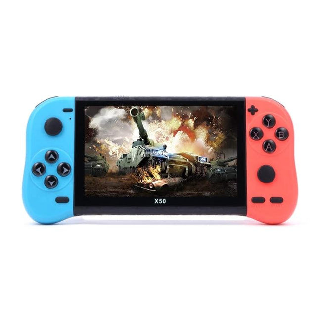 X50 Handheld Retro Game Console with 5.1-Inch Screen and Over 6000 Games portable gaming device showing tank game on screen
