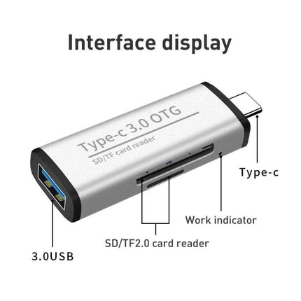 Multifunctional OTG Card Reader for SD and Micro SD Cards - Type-C USB3.0 adapter with SD/TF slots and work indicator