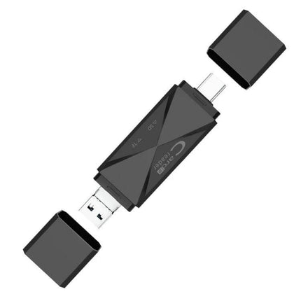 Multi-Function Card Reader with USB and Type-C for SD/TF Cards black compact dual-port adapter for fast photo transfer