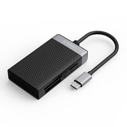 Orico 4-in-1 USB-C Multifunction Card Reader for Simultaneous Use, compact black card reader with SD MicroSD CF MS slots and USB-C cable