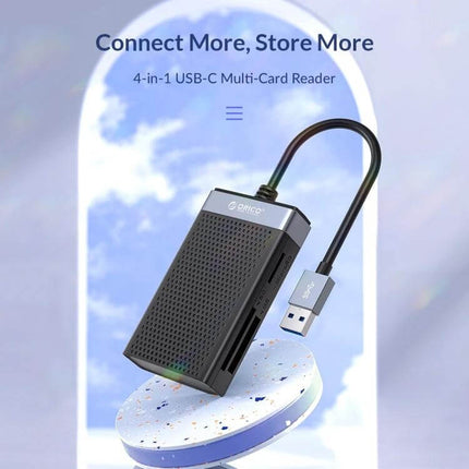 Orico 4-in-1 USB-C Multifunction Card Reader for Simultaneous Use compact multi-card reader with SD MicroSD CF MS slots and USB-C cable for photographers