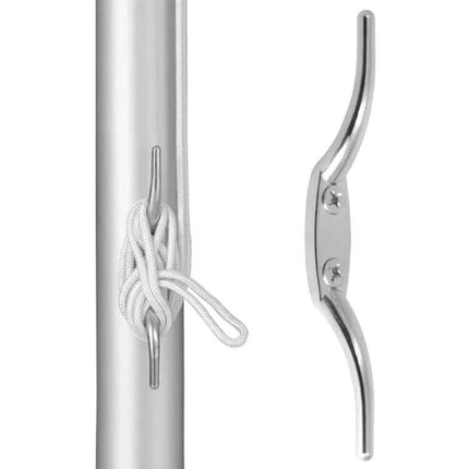 Two And A Half Inch Stainless Steel Marine Flagpole Hook With Screw mounted on pole, 316 stainless, 2.5-inch hook with screw for halyard control