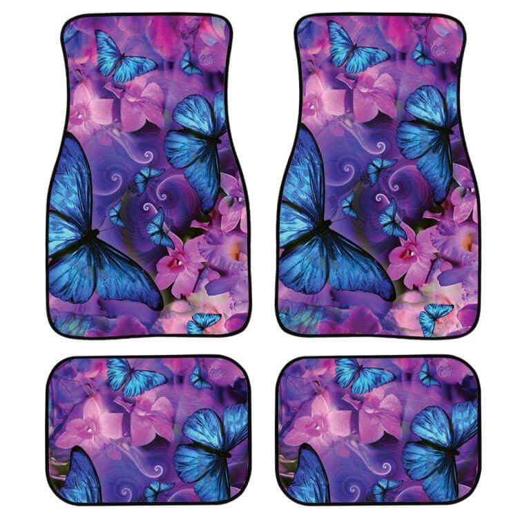 Butterfly Elegance: 4-Piece Universal Auto Car Floor Mats Set