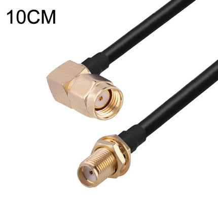Short RG174 Coaxial Cable for Wireless Antenna Connections, 10cm - 10cm right-angle SMA male to panel SMA female cable with gold connectors