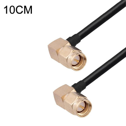 Short RG174 Coaxial Cable for Wireless Antenna Connections, 10cm - 10cm right-angle RG174 cable with SMA connectors for GPS, GSM, car radios