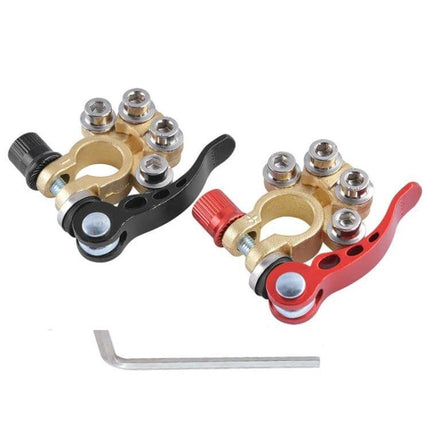 Car Battery Terminals Quick Disconnect Connectors With L Wrench brass battery clamps with red and black quick-release levers and included L wrench