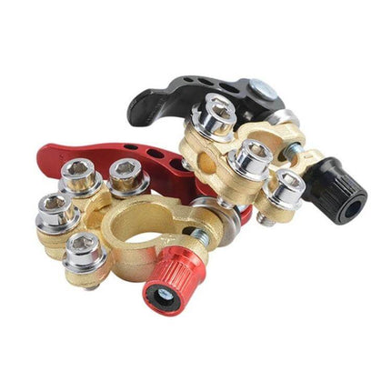 Car Battery Terminals Quick Disconnect Connectors With L Wrench shown as red and black quick-release battery terminal set with L wrench for maintenance