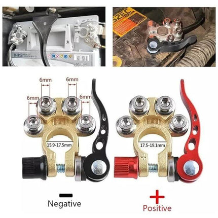 Car Battery Terminals Quick Disconnect Connectors With L Wrench - positive (red) and negative (black) brass quick-disconnect battery terminal set