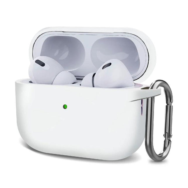 Silicone Protective Case with Hook for Everyday Earphone Carry - white silicone case with carabiner and earbuds