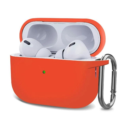 Silicone Protective Case with Hook for Everyday Earphone Carry - orange silicone case with carabiner attached