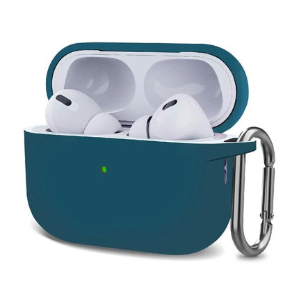Silicone Protective Case with Hook for Everyday Earphone Carry - teal silicone case with carabiner attached holding wireless earphones