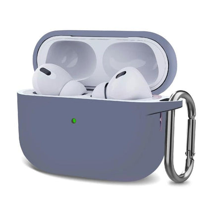 Silicone Protective Case with Hook for Everyday Earphone Carry in gray with carabiner attached for commuters and gym use