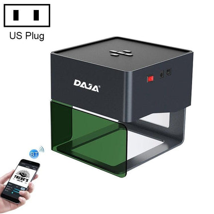 DAJA Mini Laser Engraving Machine for DIY Crafting and Cutting compact desktop engraver with green safety shield and Bluetooth phone control