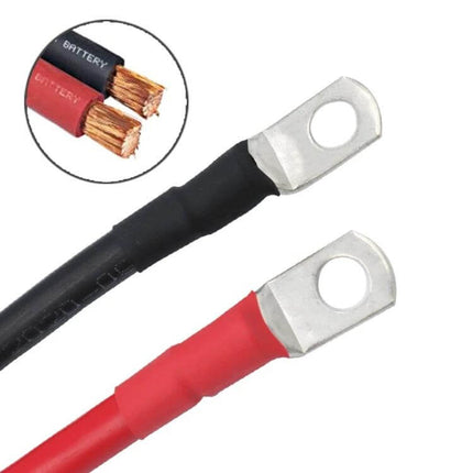 Car Battery Inverter Cable Copper 50cm For Vehicle Electricals - red and black tin-coated lug cable ends with heat-shrink insulation for battery to inverter connection