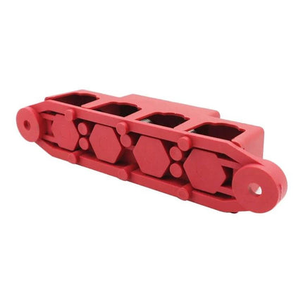 RV Power Distribution Terminal Block With Cover M8 and M10 Studs – red 4‑position 48V DC bus with M8/M10 stud covers, ABS body, 250A total rating