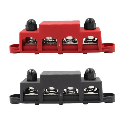 RV Power Distribution Terminal Block With Cover M8 and M10 Studs red and black 48V DC 4-way bus with insulated cover