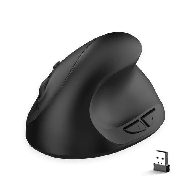 X10 Wireless Vertical Ergonomic Mouse for Everyday Use - black ergonomic vertical mouse with USB receiver, designed to reduce wrist strain during prolonged computer tasks
