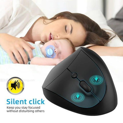 X10 Wireless Vertical Ergonomic Mouse for Everyday Use in black with silent-click design, vertical shape to reduce wrist strain