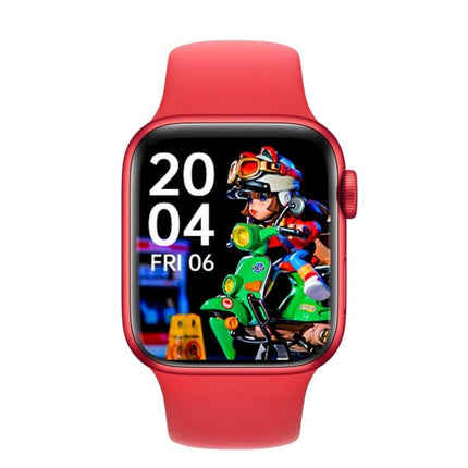 Smartwatch for Everyday Health Tracking and Reminders - red smartwatch with fitness display showing time, date, step and heart rate icons
