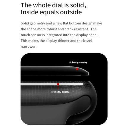 Smartwatch for Everyday Health Tracking and Reminders showing thin bezel, Retina HD display and robust geometry design