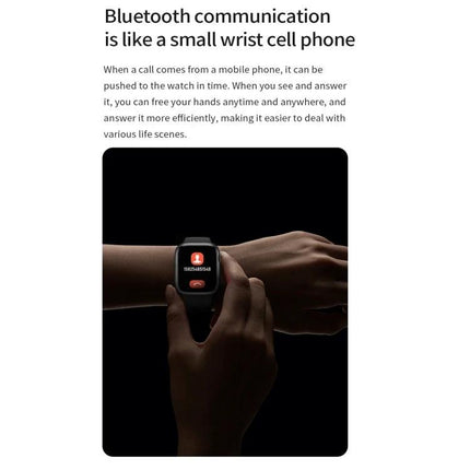 Smartwatch for Everyday Health Tracking and Reminders showing incoming call notification on wrist with hands interacting