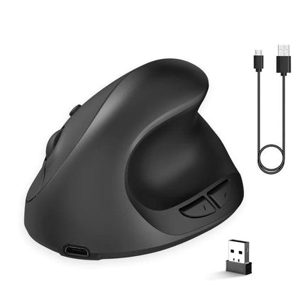 X10 Wireless Rechargeable Vertical Ergonomic Mouse for Daily Use black vertical ergonomic mouse with USB receiver and charging cable
