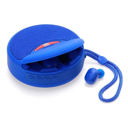 Blue compact Portable Speaker And Detachable Earphone Combo For Daily Use with Bluetooth, USB, AUX and carrying loop