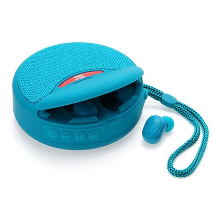 Portable Speaker And Detachable Earphone Combo For Daily Use compact blue speaker with detachable earbud and lanyard, travel-friendly