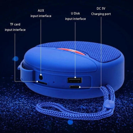 Portable Speaker And Detachable Earphone Combo For Daily Use compact blue speaker showing AUX TF U Disk DC5V ports