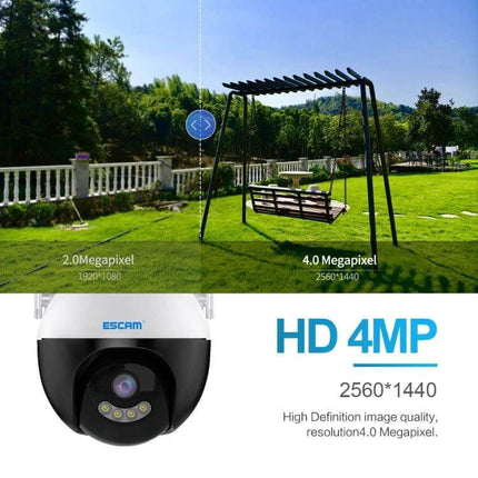 ESCAM QF300 Smart WiFi Camera for Home Security with Night Vision showing 4MP HD 2560x1440 outdoor monitoring sample