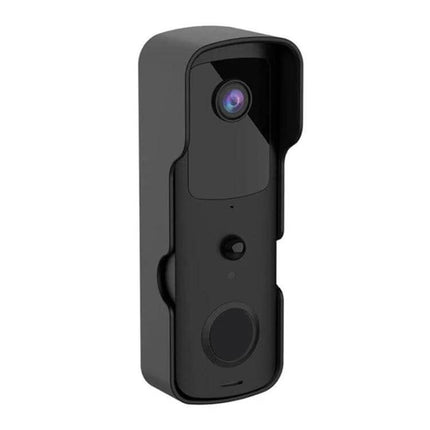 Tuya Smart WiFi Video Doorbell with Night Vision and Intercom mounted black unit showing camera lens, button and night-vision sensor for remote monitoring