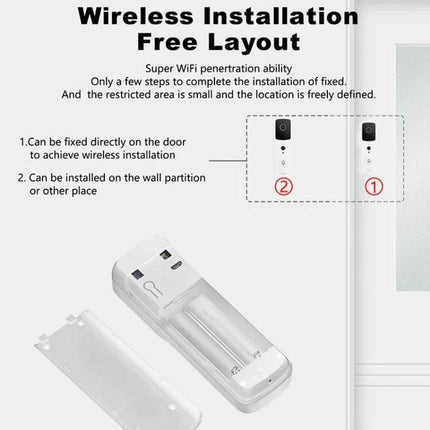 Tuya Smart WiFi Video Doorbell with Night Vision and Intercom showing wireless installation options and wall or door mounting