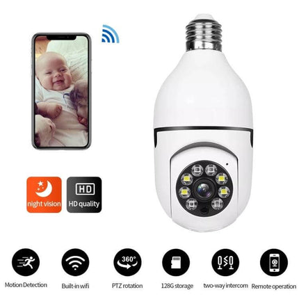 WiFi Enabled Light Bulb Camera for Home Surveillance with Night Vision — discreet bulb camera with night vision, motion alerts and smartphone live view