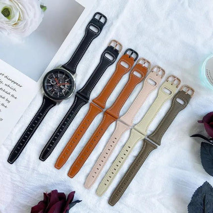 22mm Genuine Leather Reverse Buckle Watch Band for Galaxy