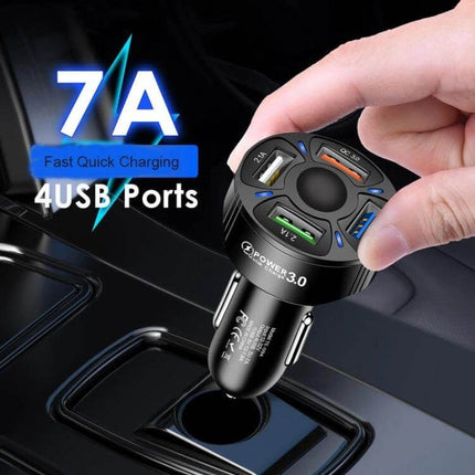 Cigarette Lighter USB Car Charger Multi Function Adapter with 4 USB ports 7A fast charging compact black car power adapter