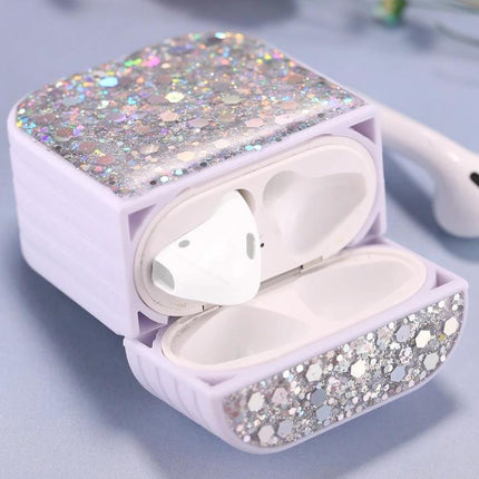 Glitter Sequins Protective Case for AirPods in Daily Commutes - Sparkling silver sequin AirPods case protecting earbuds during commute