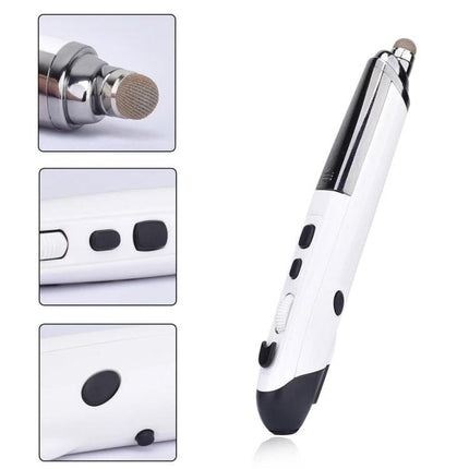 Wireless Bluetooth Pen Mouse for PC and Smart TV Navigation - white pen-style Bluetooth mouse with stylus tip, 4 keys and adjustable DPI