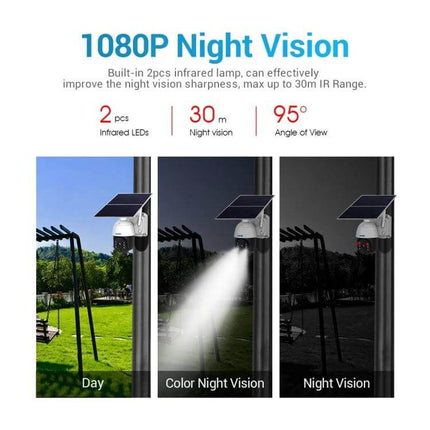 ESCAM Solar-Powered Outdoor Security Camera for Continuous Monitoring 1080P night vision with foldable 20W solar panel and 30m IR range