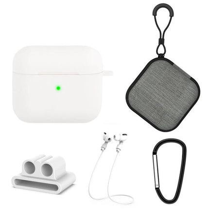 Essential Silicone Set for Everyday Earphone Protection and Travel white silicone case bag accessories shown