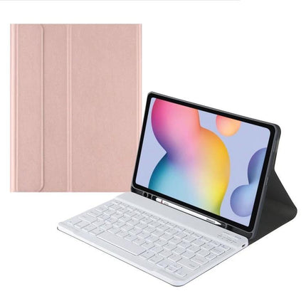 Leather Bluetooth Keyboard Case with Pen Slot for Samsung Tab S7 - rose gold leather keyboard folio with stylus slot