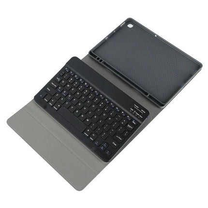 Leather Bluetooth Keyboard Case with Pen Slot for Samsung Tab S7, black leather folio with built‑in Bluetooth keyboard and stylus pen slot